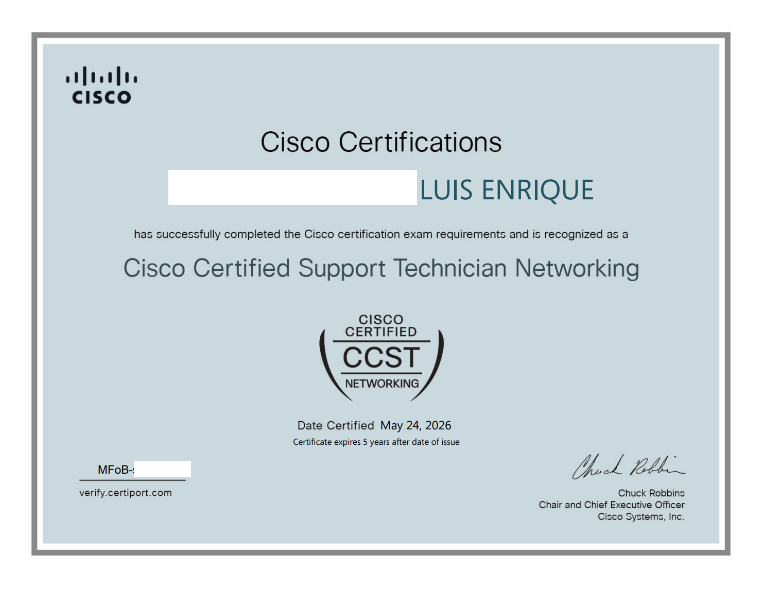 Alumno certificado CCST Networking